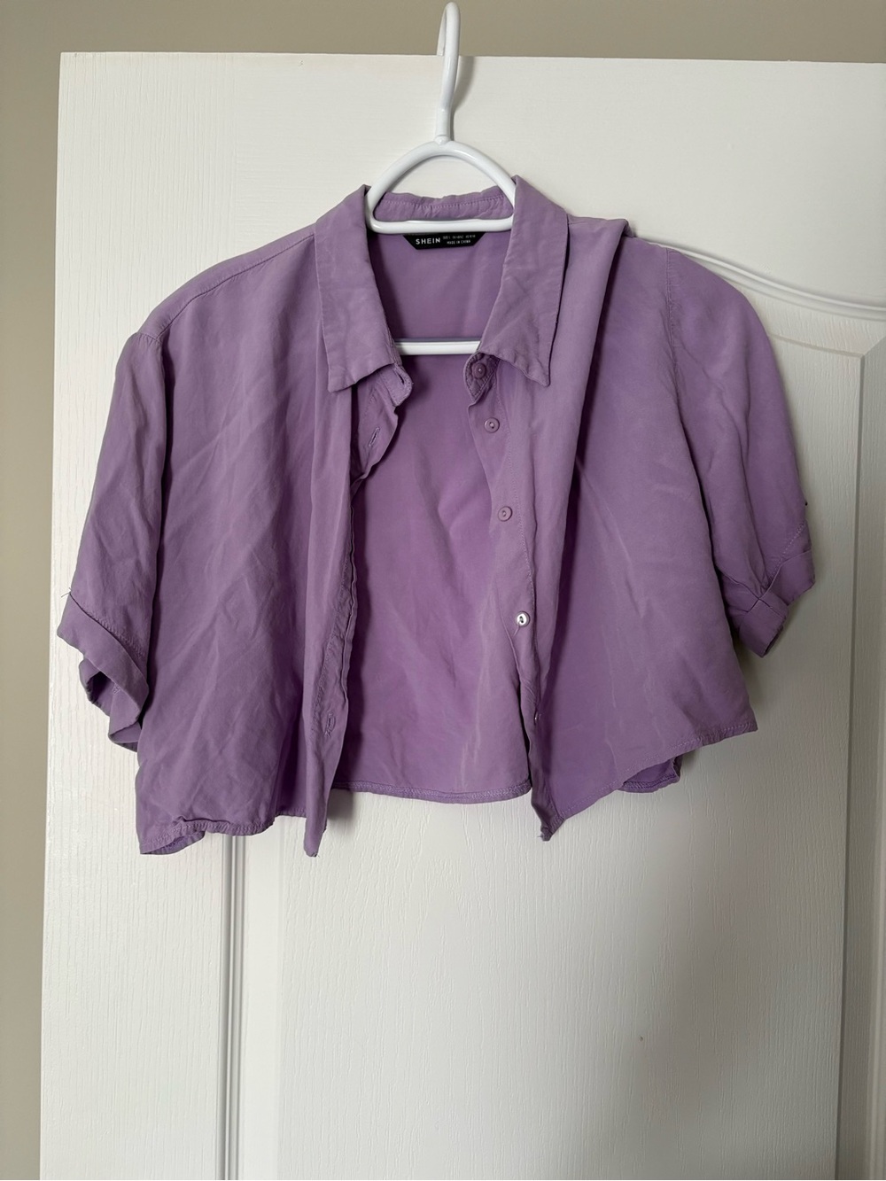 SHEIN Lavender Cropped Button-Down Shirt